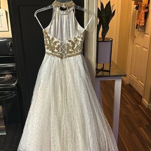 Beautiful champagne and white Sherri hill girls pageant dress